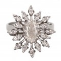 Inel mid-century Starburst din aur alb 18k decorat cu diamante naturale 0.90 ctw | Franța cca.1965